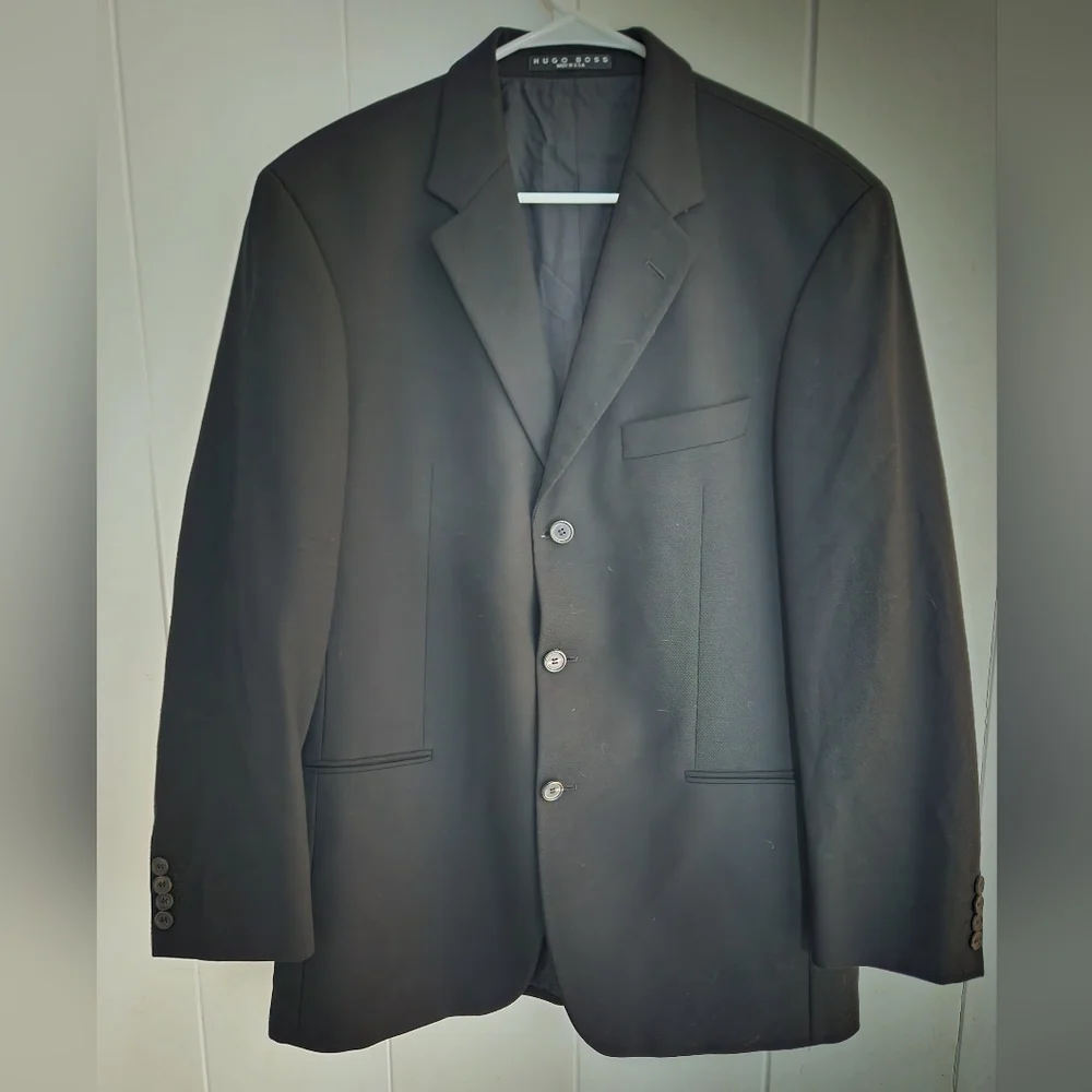 Hugo Boss‎ Black Blazer Sports Coat Jacket 40R Virgin Wool Preppy USA Made Vtg